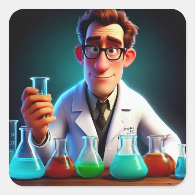 Adesivo Quadrado Feliz aniversário do cientista (Frente)