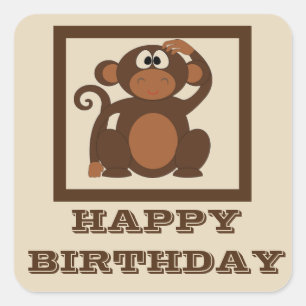 Adesivo Quadrado Feliz aniversario do macaco bonito