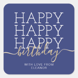 Adesivo Quadrado Feliz aniversário do marinho moderno azul