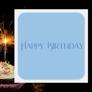 Adesivo Quadrado Feliz Aniversário do Pastel Azul Minimalista Moder