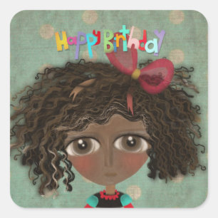 Adesivo Quadrado Feliz aniversário, Doll Sunkissed