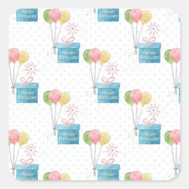 Adesivo Quadrado Feliz aniversário dos balões