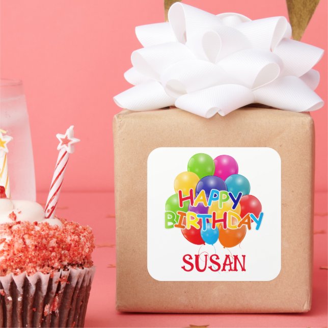 Adesivo Quadrado Feliz aniversário dos balões (Festa)