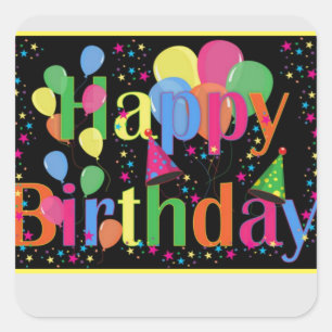 Adesivo Quadrado Feliz aniversário dos Balões do Partido