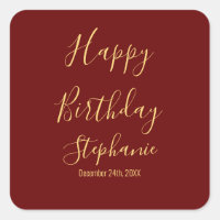 Feliz Aniversário Dourado Burgundy Vermelho Escuro