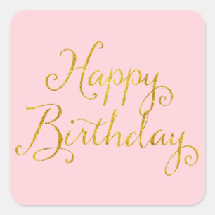 Adesivo Quadrado Feliz Aniversário Dourado Faux Glitter Sequência