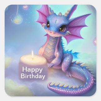 Adesivo Quadrado Feliz aniversário Dragão bebê