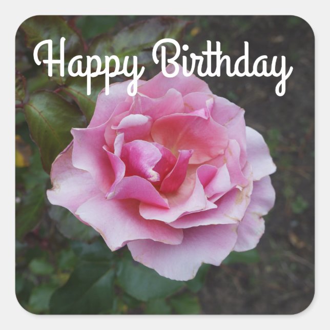 Adesivo Quadrado Feliz Aniversário Duet Rosa nº 2 (Frente)