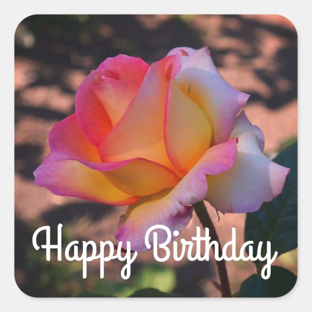 Adesivo Quadrado Feliz Aniversário Elle Rosa nº 1 (Frente)