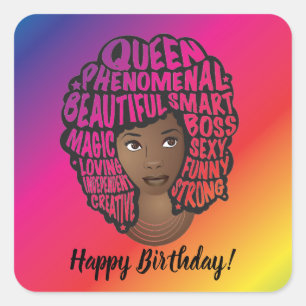 Adesivo Quadrado Feliz Aniversário, Encorajando Mulheres, Arco-Ír
