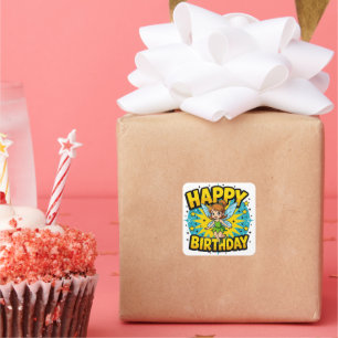 Adesivo Quadrado Feliz Aniversário Fada