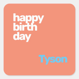 Adesivo Quadrado feliz aniversário, festa moderna rosa rosa