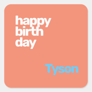 Adesivo Quadrado feliz aniversário, festa moderna rosa rosa