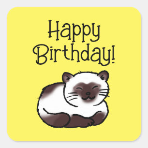 Adesivo Quadrado Feliz aniversário! (gato siamês)