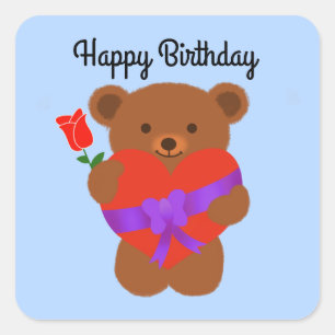 Adesivo Quadrado Feliz Aniversário Gelado Urso de Teddy #1