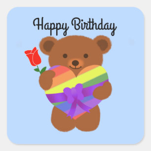 Adesivo Quadrado Feliz Aniversário Gelado Urso de Teddy #2