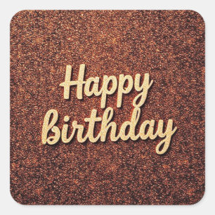 Adesivo Quadrado Feliz Aniversário Glitz Chic Earth-Tone Sparkle