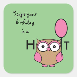 Adesivo Quadrado Feliz aniversário Hoot Owl Pink e Tan