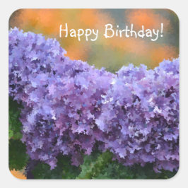 Adesivo Quadrado Feliz aniversário Impressionista Roxo Hydrangea