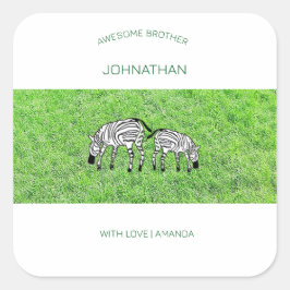 Adesivo Quadrado Feliz aniversário Irmão, Fofo e Zebras Felizes