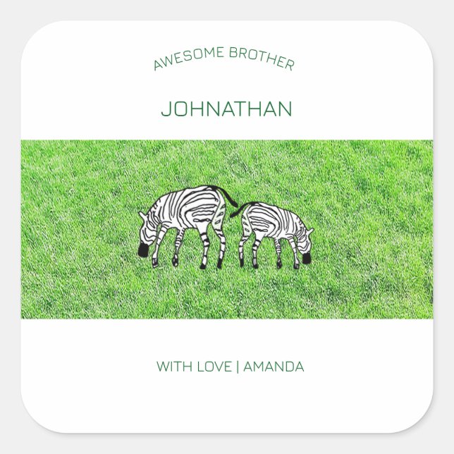 Adesivo Quadrado Feliz aniversário Irmão, Fofo e Zebras Felizes (Frente)
