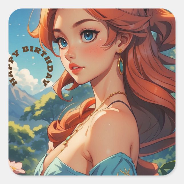 Adesivo Quadrado Feliz Aniversário Moderno Simples (Frente)