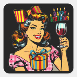Adesivo Quadrado Feliz aniversário | Mulher-retrógrada