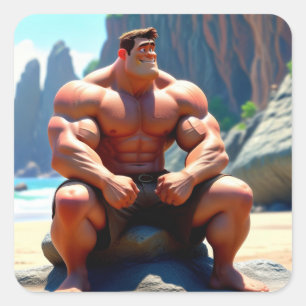 Adesivo Quadrado Feliz Aniversário Muscleman