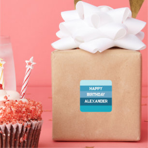Adesivo Quadrado Feliz Aniversário, Nome Modelo de Papel Placa