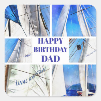 Adesivo Quadrado Feliz Aniversário Pai Colagem Artística de Vela de