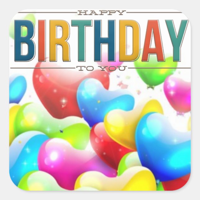 Adesivo Quadrado Feliz Aniversário Para Os Vinheiros Do Balão (Frente)