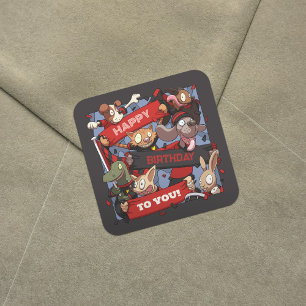 Adesivo Quadrado Feliz Aniversário Para Você Fãs De Animais Pretos 