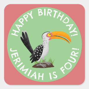 Adesivo Quadrado Feliz aniversário personalizado do Borninho Amarel