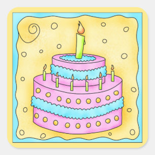 Adesivo Quadrado Feliz Aniversário Pink Cake Sticker 1rua