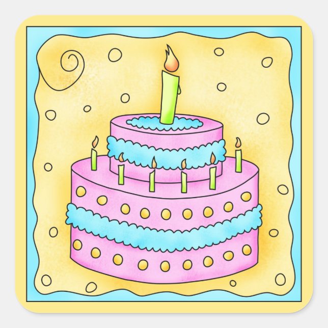 Adesivo Quadrado Feliz Aniversário Pink Cake Sticker 1rua (Frente)
