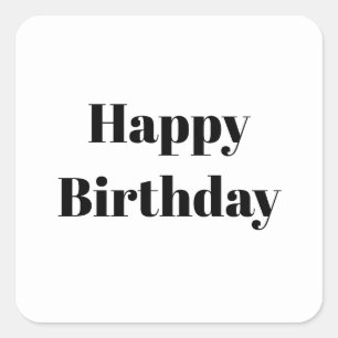 Adesivo Quadrado Feliz Aniversário Preto Branco Minimalista Moderno