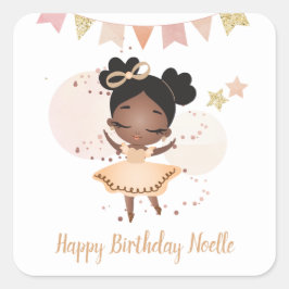 Adesivo Quadrado Feliz aniversário! Princesa Negra Ballerina com Ar