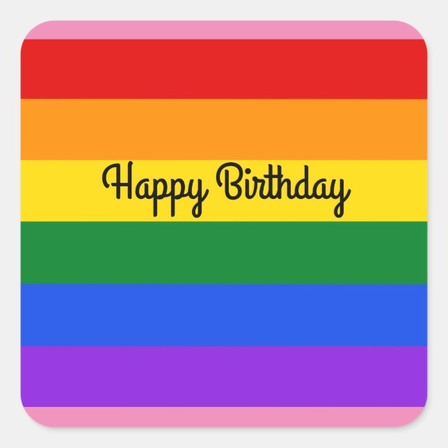 Adesivo Quadrado Feliz Aniversário Rainbow #1 Stickers (Frente)