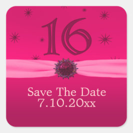 Adesivo Quadrado Feliz aniversário rosa 16 diversão