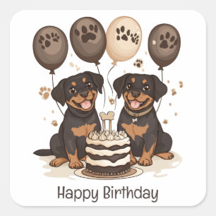 Adesivo Quadrado Feliz Aniversário Rottweiler Cães