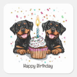 Adesivo Quadrado Feliz Aniversário Rottweiler Cães