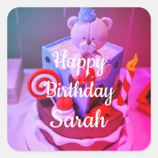 Adesivo Quadrado Feliz aniversário Sarah