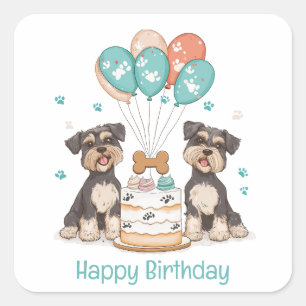 Adesivo Quadrado Feliz Aniversário Schnauzer Cães