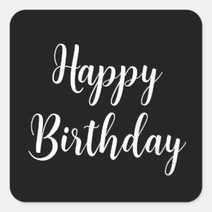 Adesivo Quadrado Feliz Aniversário Simples Mínimo Branco Negro Lega