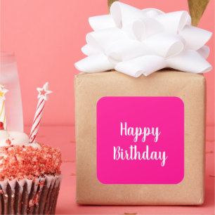 Adesivo Quadrado Feliz Aniversário Simples Rosa Quente