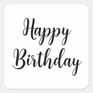 Adesivo Quadrado Feliz Aniversário Simples Típica Negra Minimalista