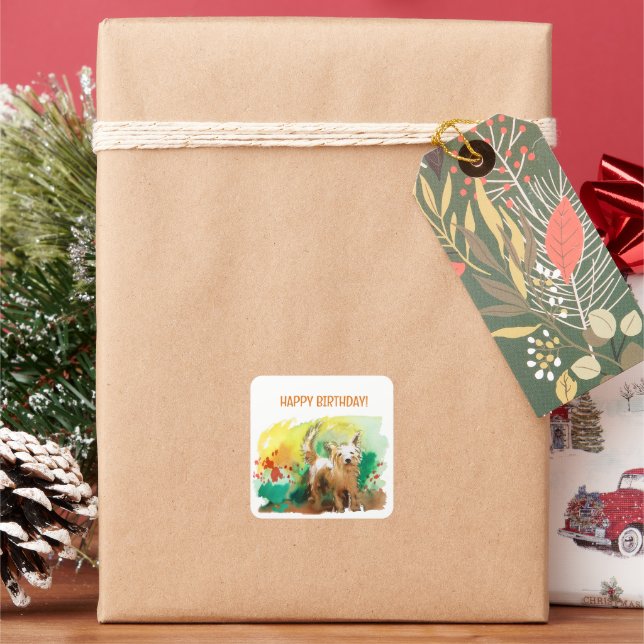 Adesivo Quadrado Feliz aniversário! Terra Oeste terrier! (Feriado)