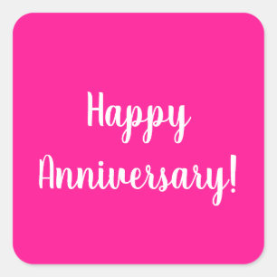 Adesivo Quadrado Feliz Aniversário Tipografia Rosa Quente Branco