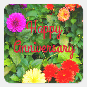 Adesivo Quadrado Feliz Aniversário Várias Dahlias #1-1