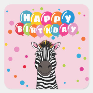 Adesivo Quadrado Feliz Aniversário Zebra